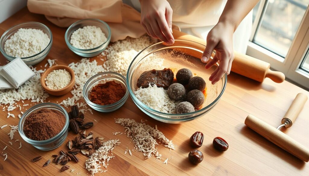 glutenfreie Schoko-Kokos-Energieballs Zubereitung